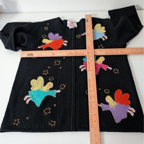 The Quacker Factory Fairy Cardigan Womens Size Medium Black Wool Beaded Full Zip - Picture 9 of 11